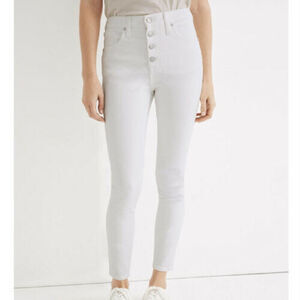 Madewell 10” High Rise Skinny Crop Jeans Pure White Button Front Edition Size 32
